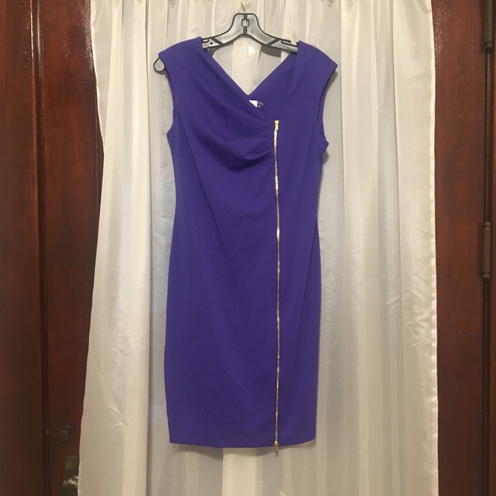 Calvin Klein dress size 8 purple with gold zipper